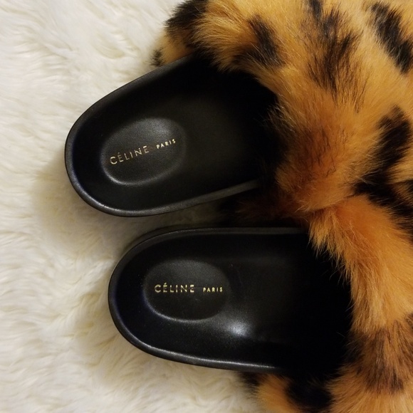 Nwob Authentic celine leopard print fur slides - Picture 6 of 7